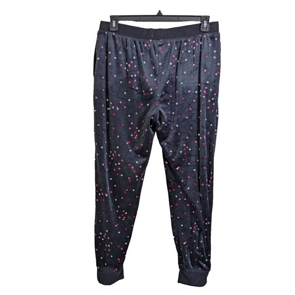 Kate Spade Velour Jogger Pants Womens Size Medium Black Polka Dot Sleep Lounge - Picture 2 of 3